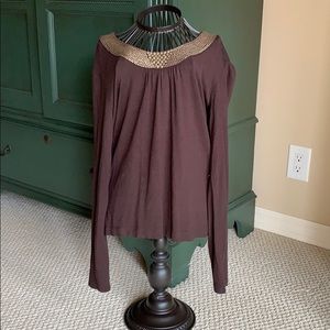 Chico’s Long Sleeve Top with Embellished Neckline